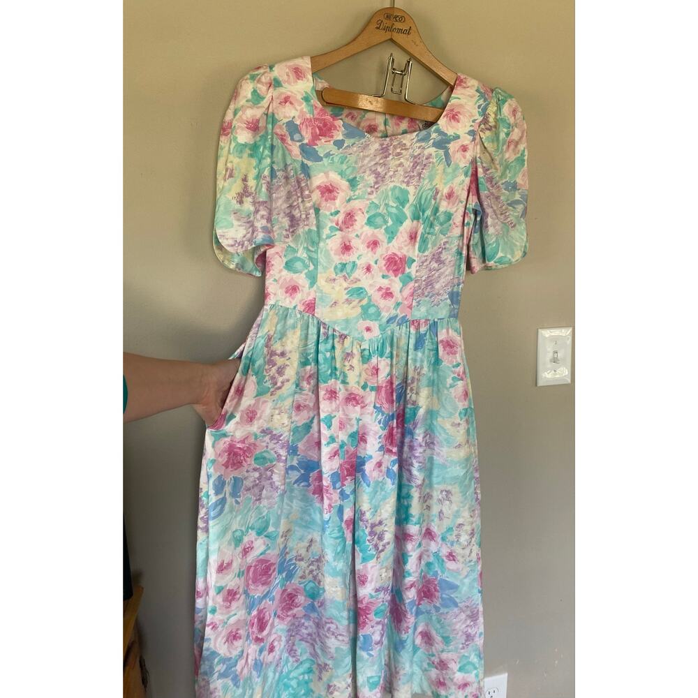 Lanz Originals Floral Pastel 80s Dress USA M